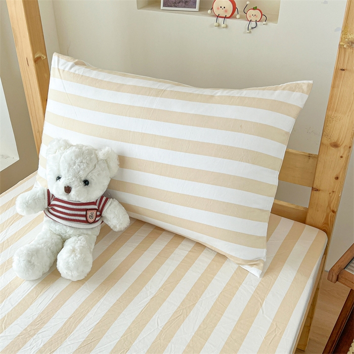 91家纺网 家纺一手货源 找家纺 多品家纺 2025春夏新款超柔水洗棉学生宿舍床笠 日系黄条