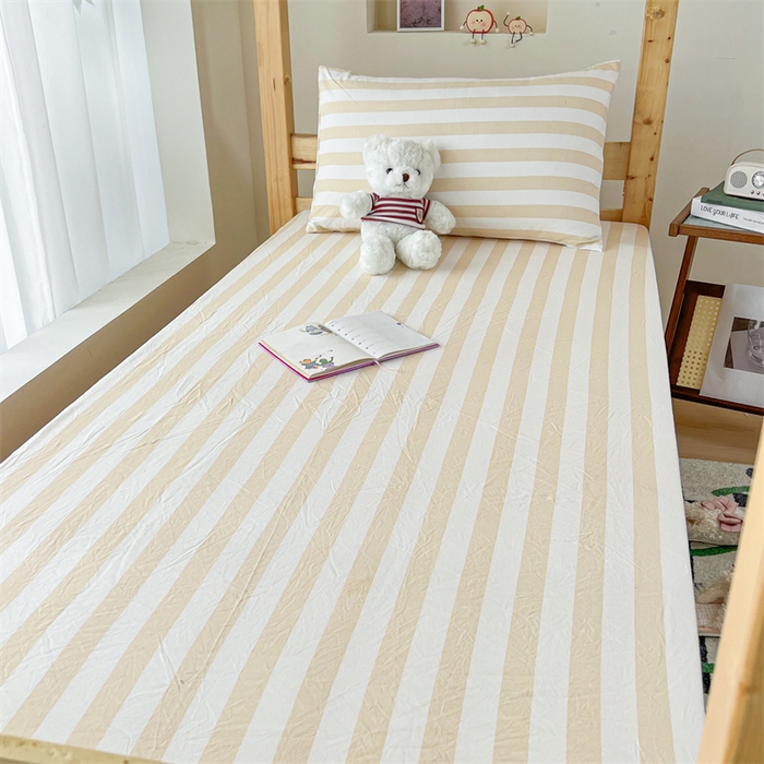 91家纺网 家纺一手货源 找家纺 多品家纺 2025春夏新款超柔水洗棉学生宿舍床笠 日系黄条