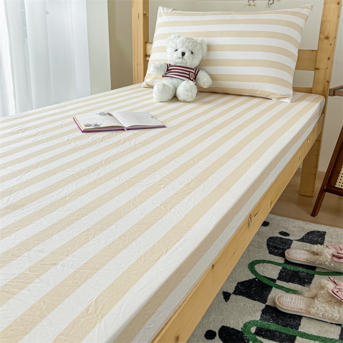 91家纺网 家纺一手货源 找家纺 多品家纺 2025春夏新款超柔水洗棉学生宿舍床笠 日系黄条