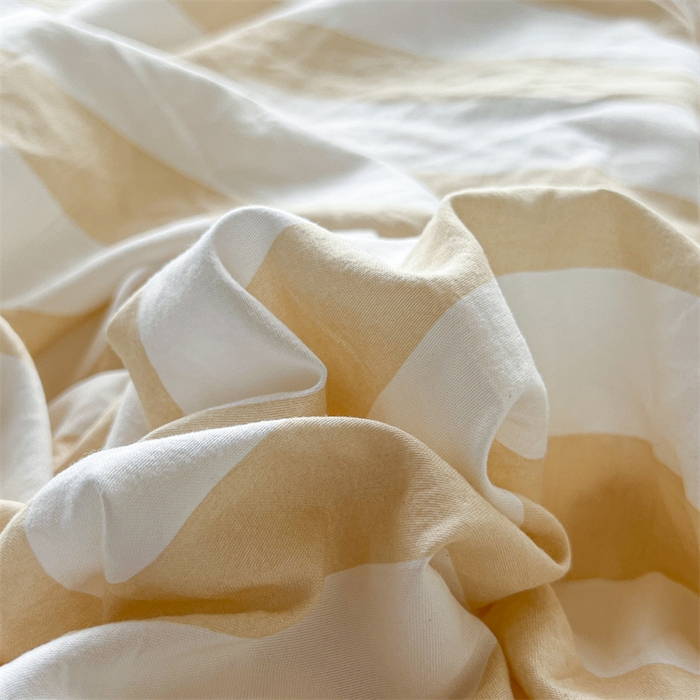 91家纺网 家纺一手货源 找家纺 多品家纺 2025春夏新款超柔水洗棉学生宿舍床笠 日系黄条