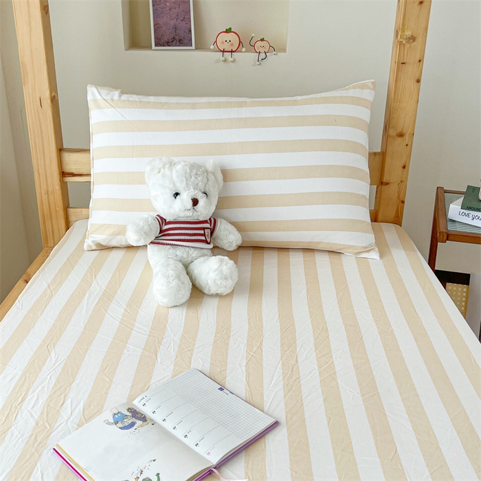 91家纺网 家纺一手货源 找家纺 多品家纺 2025春夏新款超柔水洗棉学生宿舍床笠 日系黄条