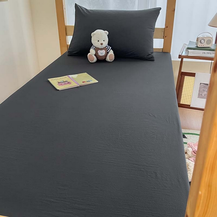 91家纺网 家纺一手货源 找家纺 多品家纺 2025春夏新款超柔水洗棉学生宿舍床笠 深灰