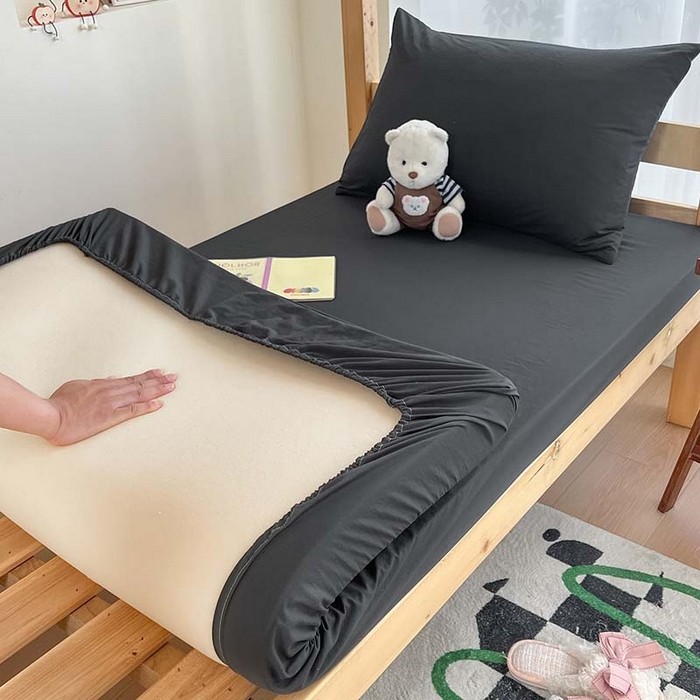 91家纺网 家纺一手货源 找家纺 多品家纺 2025春夏新款超柔水洗棉学生宿舍床笠 深灰