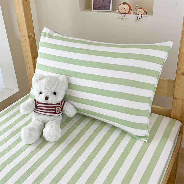 91家纺网 家纺一手货源 找家纺 多品家纺 2025春夏新款超柔水洗棉学生宿舍床笠 松绿条