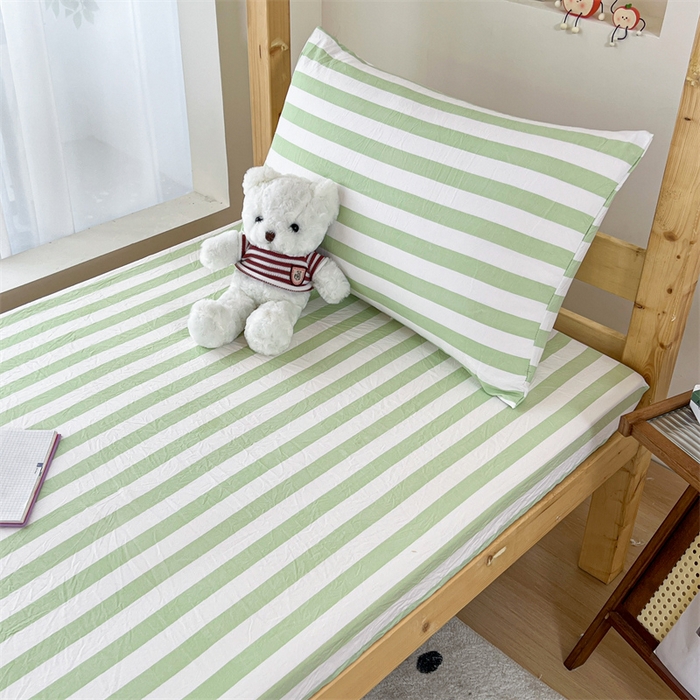 91家纺网 家纺一手货源 找家纺 多品家纺 2025春夏新款超柔水洗棉学生宿舍床笠 松绿条