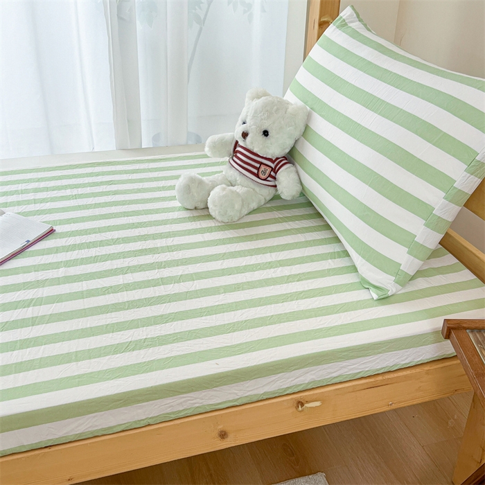 91家纺网 家纺一手货源 找家纺 多品家纺 2025春夏新款超柔水洗棉学生宿舍床笠 松绿条