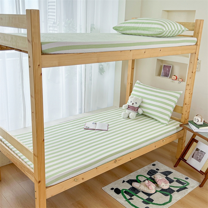 91家纺网 家纺一手货源 找家纺 多品家纺 2025春夏新款超柔水洗棉学生宿舍床笠 松绿条