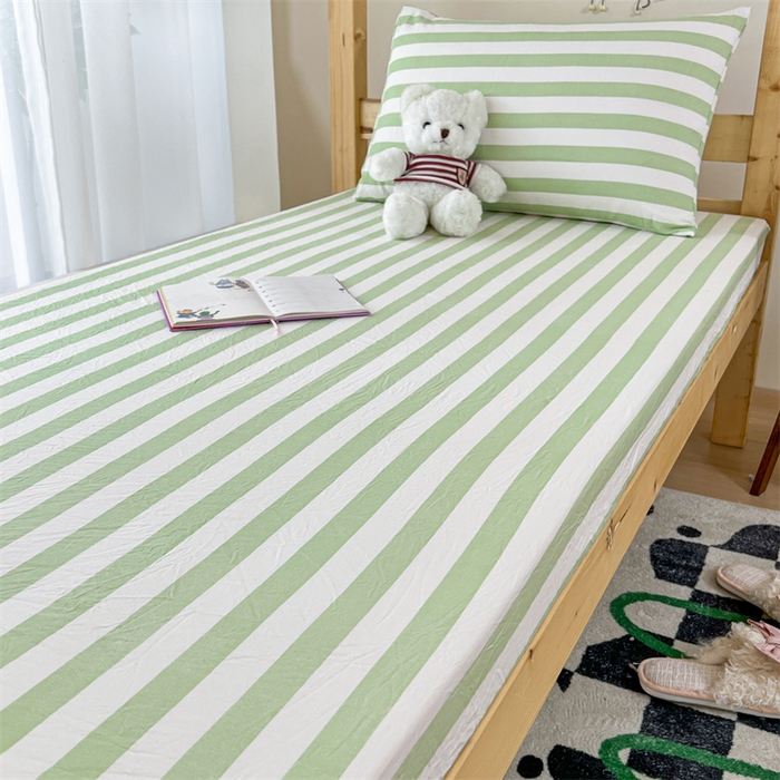 91家纺网 家纺一手货源 找家纺 多品家纺 2025春夏新款超柔水洗棉学生宿舍床笠 松绿条