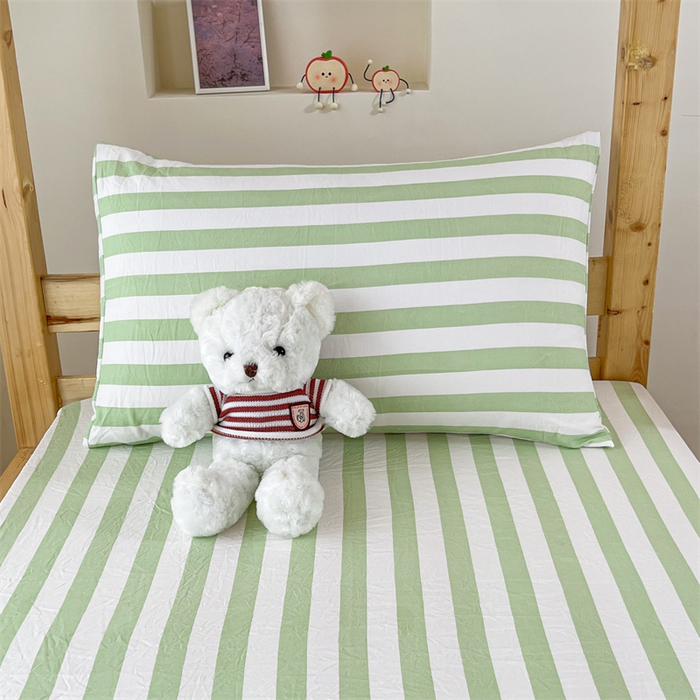 91家纺网 家纺一手货源 找家纺 多品家纺 2025春夏新款超柔水洗棉学生宿舍床笠 松绿条