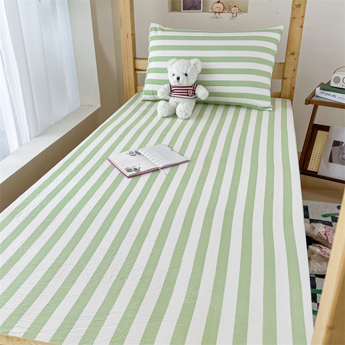 91家纺网 家纺一手货源 找家纺 多品家纺 2025春夏新款超柔水洗棉学生宿舍床笠 松绿条