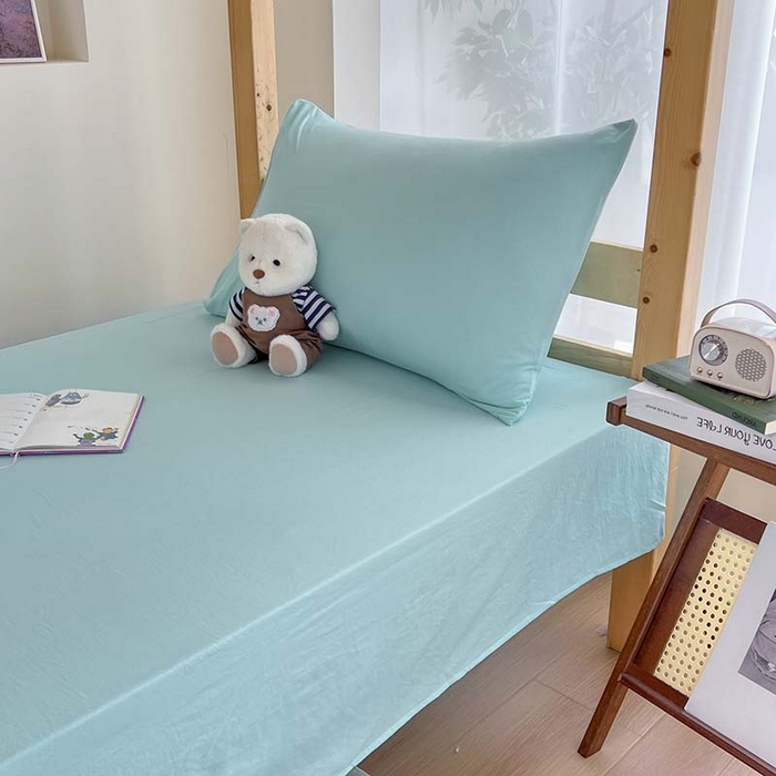 91家纺网 家纺一手货源 找家纺 多品家纺 2025春夏新款超柔水洗棉学生宿舍床笠 天空蓝