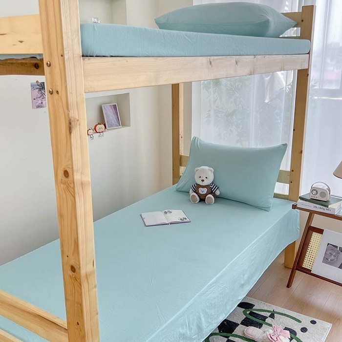 91家纺网 家纺一手货源 找家纺 多品家纺 2025春夏新款超柔水洗棉学生宿舍床笠 天空蓝