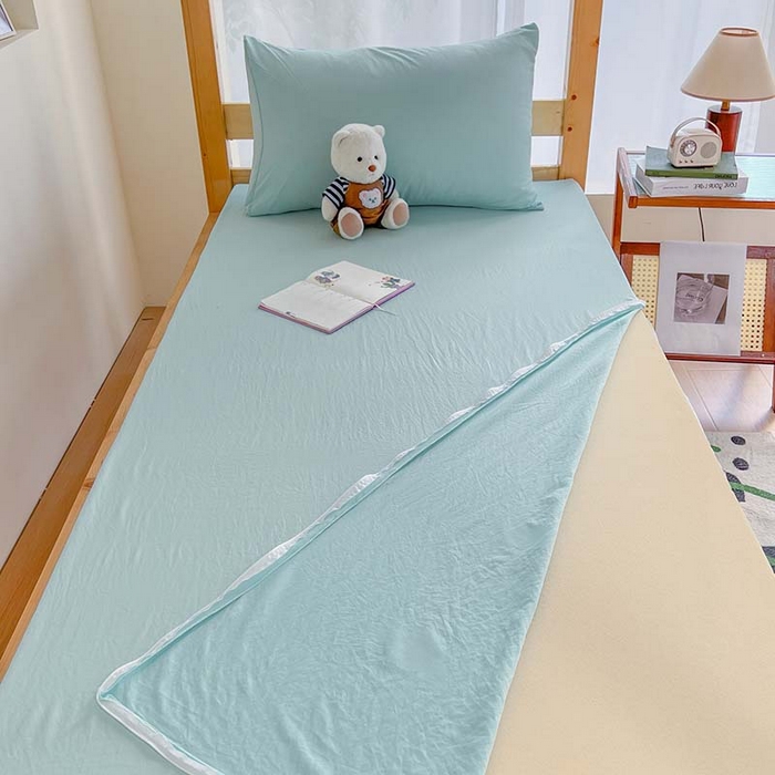 91家纺网 家纺一手货源 找家纺 多品家纺 2025春夏新款超柔水洗棉学生宿舍床笠 天空蓝