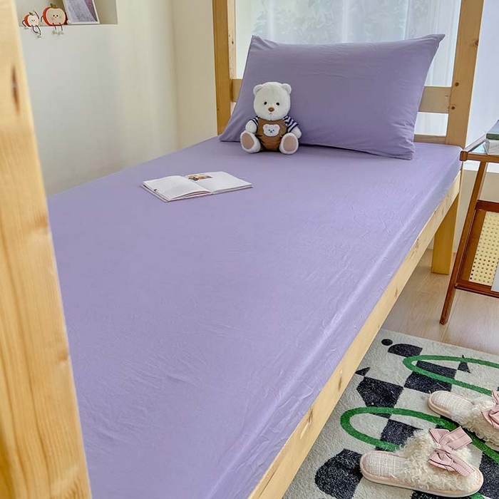 91家纺网 家纺一手货源 找家纺 多品家纺 2025春夏新款超柔水洗棉学生宿舍床笠 香芋紫