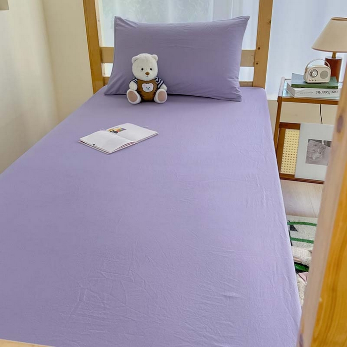 91家纺网 家纺一手货源 找家纺 多品家纺 2025春夏新款超柔水洗棉学生宿舍床笠 香芋紫