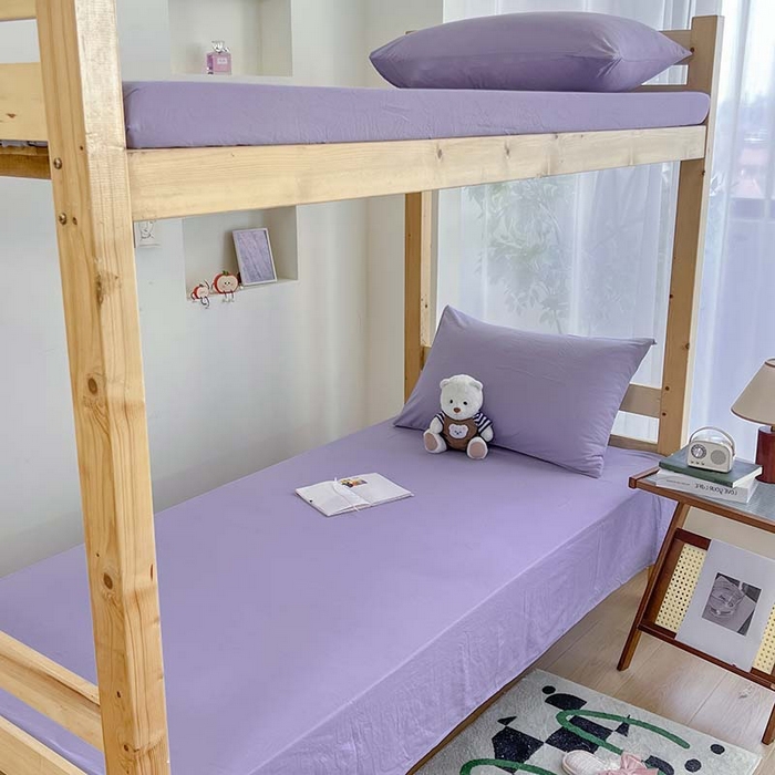 91家纺网 家纺一手货源 找家纺 多品家纺 2025春夏新款超柔水洗棉学生宿舍床笠 香芋紫