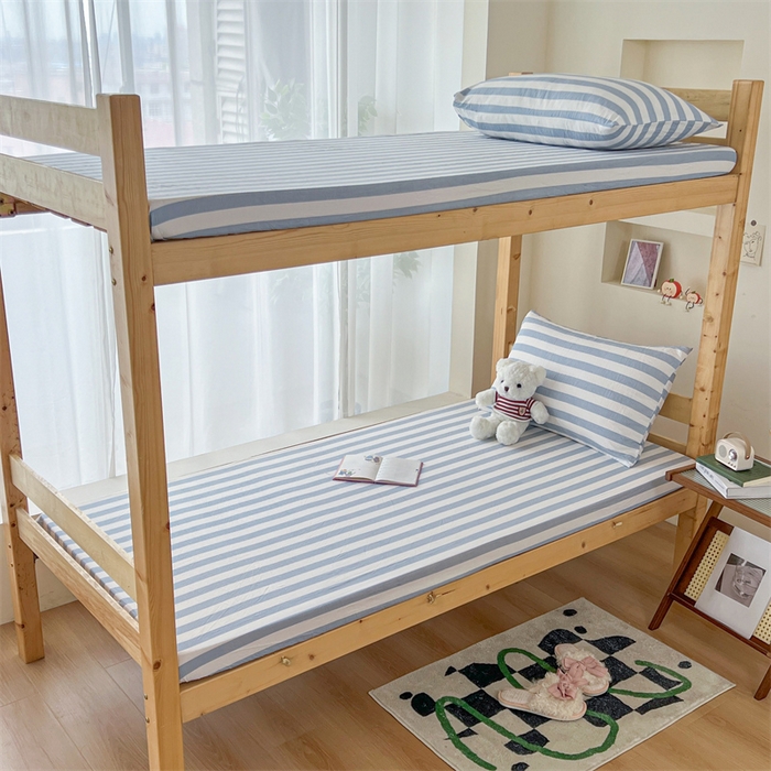 91家纺网 家纺一手货源 找家纺 多品家纺 2025春夏新款超柔水洗棉学生宿舍床笠 星蓝