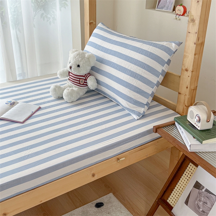 91家纺网 家纺一手货源 找家纺 多品家纺 2025春夏新款超柔水洗棉学生宿舍床笠 星蓝