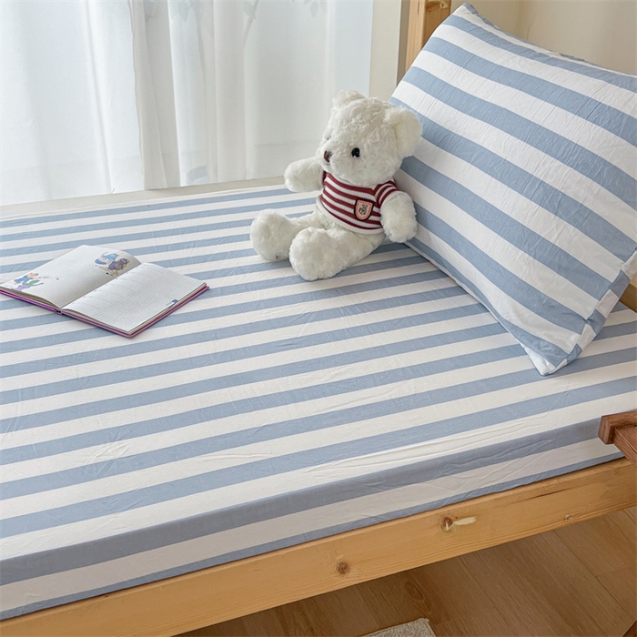 91家纺网 家纺一手货源 找家纺 多品家纺 2025春夏新款超柔水洗棉学生宿舍床笠 星蓝