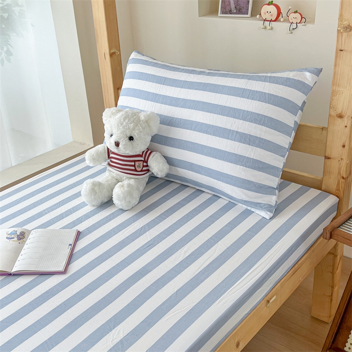 91家纺网 家纺一手货源 找家纺 多品家纺 2025春夏新款超柔水洗棉学生宿舍床笠 星蓝