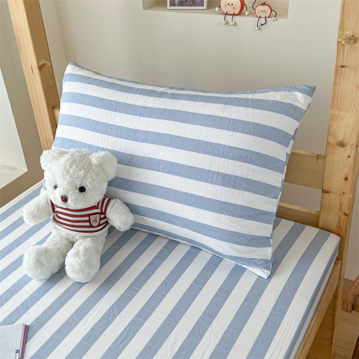 91家纺网 家纺一手货源 找家纺 多品家纺 2025春夏新款超柔水洗棉学生宿舍床笠 星蓝