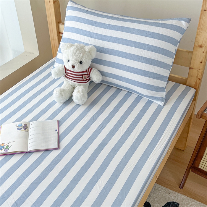 91家纺网 家纺一手货源 找家纺 多品家纺 2025春夏新款超柔水洗棉学生宿舍床笠 星蓝