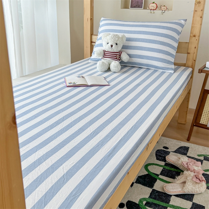 91家纺网 家纺一手货源 找家纺 多品家纺 2025春夏新款超柔水洗棉学生宿舍床笠 星蓝