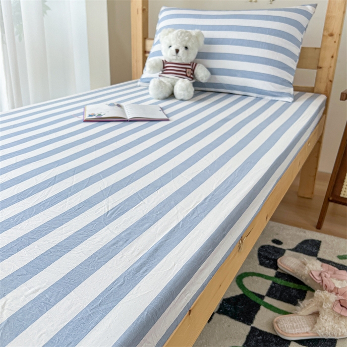 91家纺网 家纺一手货源 找家纺 多品家纺 2025春夏新款超柔水洗棉学生宿舍床笠 星蓝