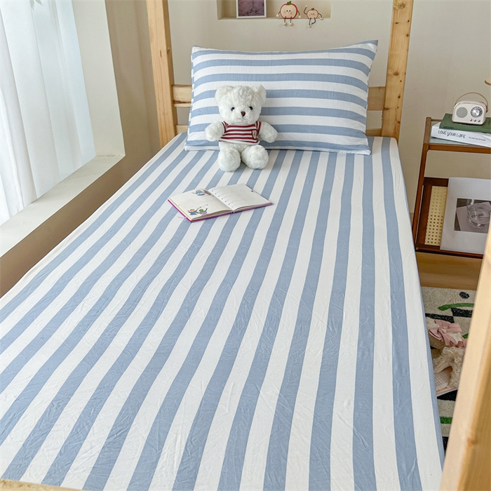 91家纺网 家纺一手货源 找家纺 多品家纺 2025春夏新款超柔水洗棉学生宿舍床笠 星蓝