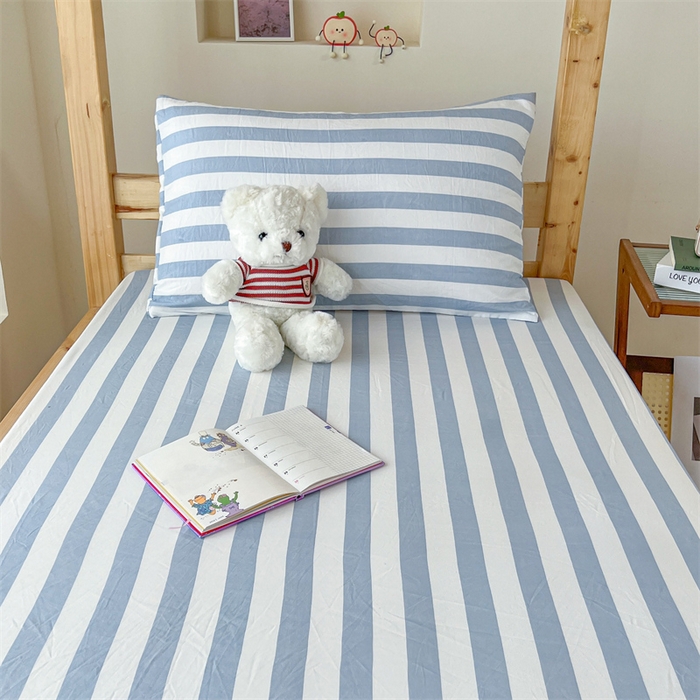 91家纺网 家纺一手货源 找家纺 多品家纺 2025春夏新款超柔水洗棉学生宿舍床笠 星蓝