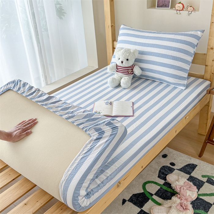 91家纺网 家纺一手货源 找家纺 多品家纺 2025春夏新款超柔水洗棉学生宿舍床笠 星蓝