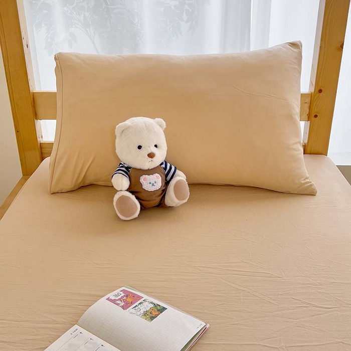 91家纺网 家纺一手货源 找家纺 多品家纺 2025春夏新款超柔水洗棉学生宿舍床笠 杏黄