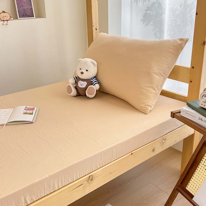 91家纺网 家纺一手货源 找家纺 多品家纺 2025春夏新款超柔水洗棉学生宿舍床笠 杏黄