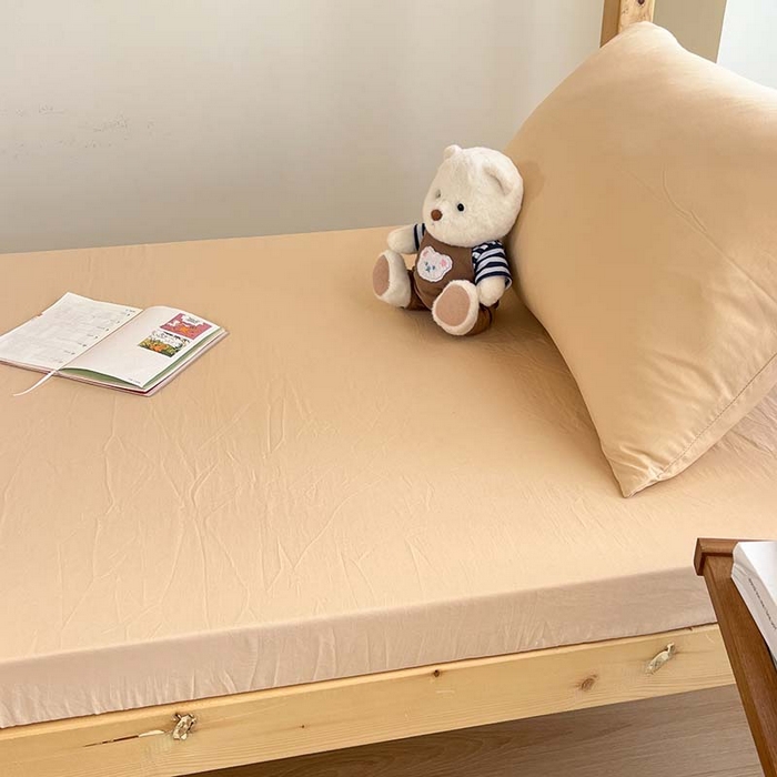 91家纺网 家纺一手货源 找家纺 多品家纺 2025春夏新款超柔水洗棉学生宿舍床笠 杏黄