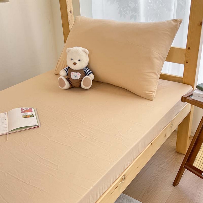 91家纺网 家纺一手货源 找家纺 多品家纺 2025春夏新款超柔水洗棉学生宿舍床笠 杏黄