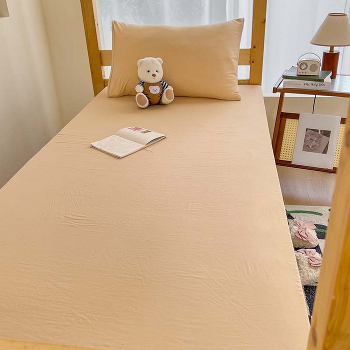 91家纺网 家纺一手货源 找家纺 多品家纺 2025春夏新款超柔水洗棉学生宿舍床笠 杏黄