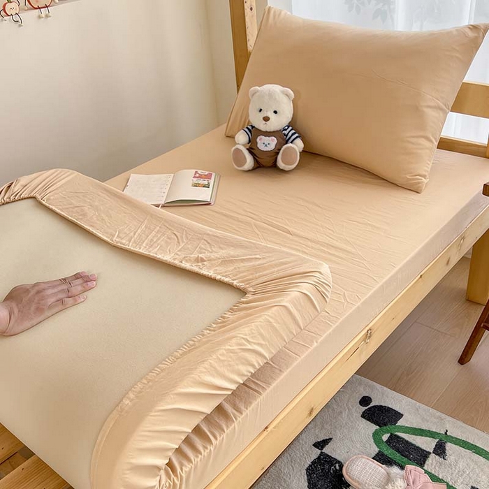 91家纺网 家纺一手货源 找家纺 多品家纺 2025春夏新款超柔水洗棉学生宿舍床笠 杏黄