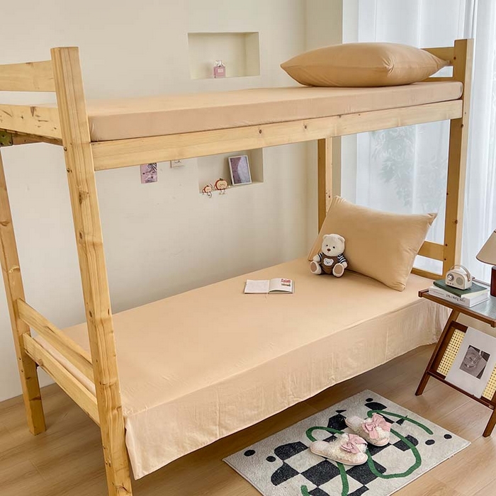 91家纺网 家纺一手货源 找家纺 多品家纺 2025春夏新款超柔水洗棉学生宿舍床笠 杏黄