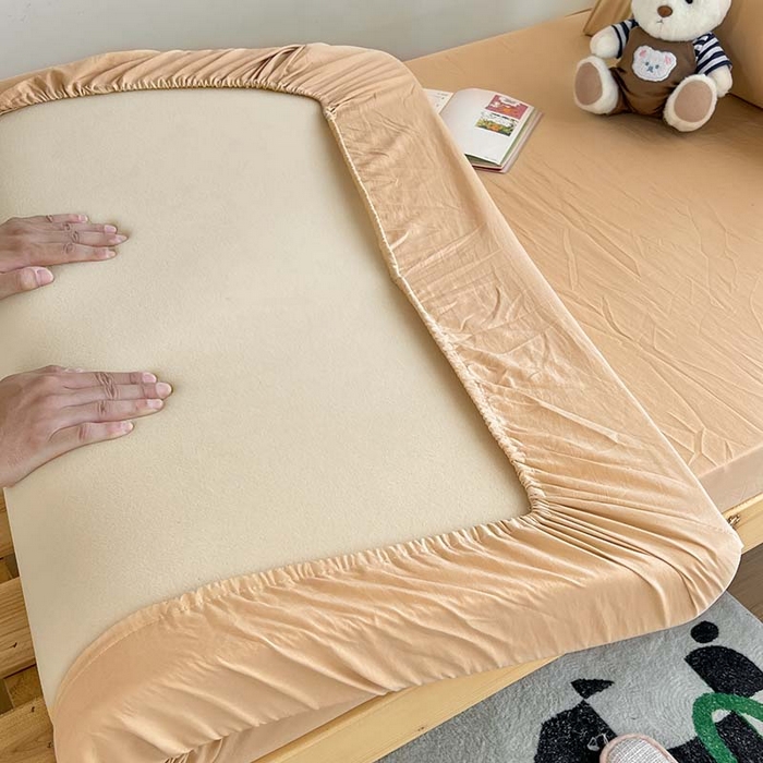 91家纺网 家纺一手货源 找家纺 多品家纺 2025春夏新款超柔水洗棉学生宿舍床笠 杏黄