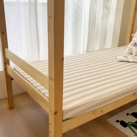 91家纺网 家纺一手货源 找家纺 多品家纺 2025春夏新款超柔水洗棉学生宿舍床笠 暮落浅咖