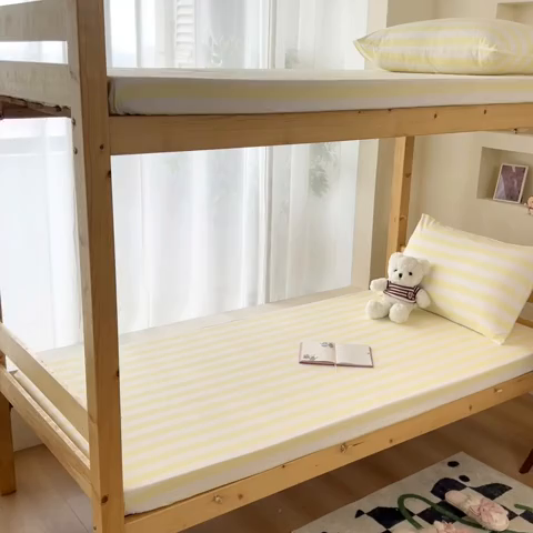 91家纺网 家纺一手货源 找家纺 多品家纺 2025春夏新款超柔水洗棉学生宿舍床笠 奶酪芝士黄