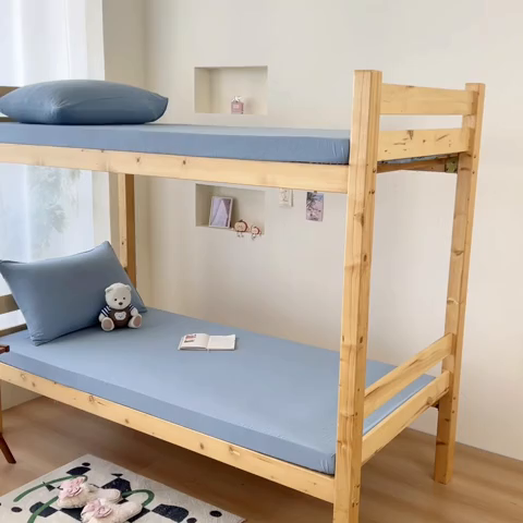 91家纺网 家纺一手货源 找家纺 多品家纺 2025春夏新款超柔水洗棉学生宿舍床笠 灰蓝