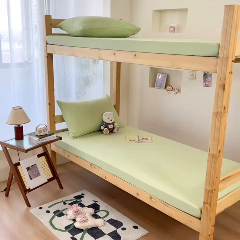 91家纺网 家纺一手货源 找家纺 多品家纺 2025春夏新款超柔水洗棉学生宿舍床笠 奶绿