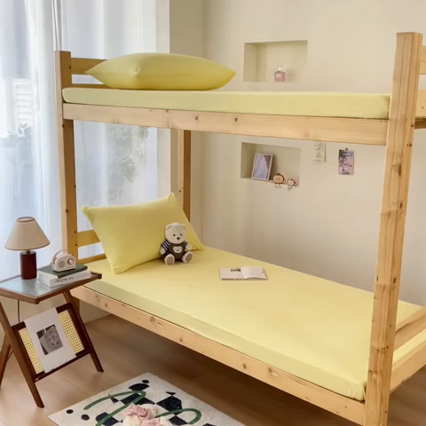 91家纺网 家纺一手货源 找家纺 多品家纺 2025春夏新款超柔水洗棉学生宿舍床笠 奶黄