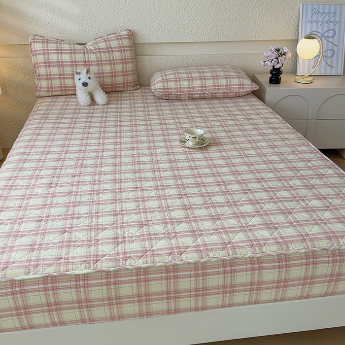 91家纺网 家纺一手货源 找家纺 沐纯家居 2025新款A类全棉色织水洗棉大豆棉床笠-半糖系列 半糖-芭蕾粉