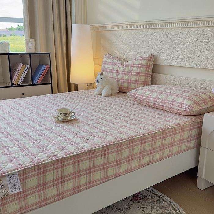 91家纺网 家纺一手货源 找家纺 沐纯家居 2025新款A类全棉色织水洗棉大豆棉床笠-半糖系列 半糖-芭蕾粉