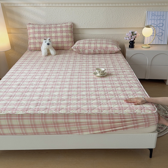 91家纺网 家纺一手货源 找家纺 沐纯家居 2025新款A类全棉色织水洗棉大豆棉床笠-半糖系列 半糖-芭蕾粉