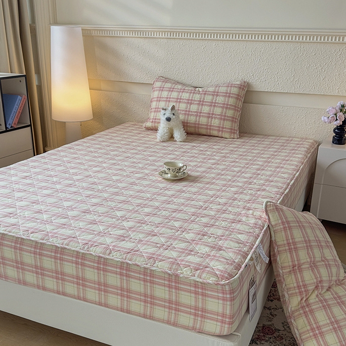 91家纺网 家纺一手货源 找家纺 沐纯家居 2025新款A类全棉色织水洗棉大豆棉床笠-半糖系列 半糖-芭蕾粉