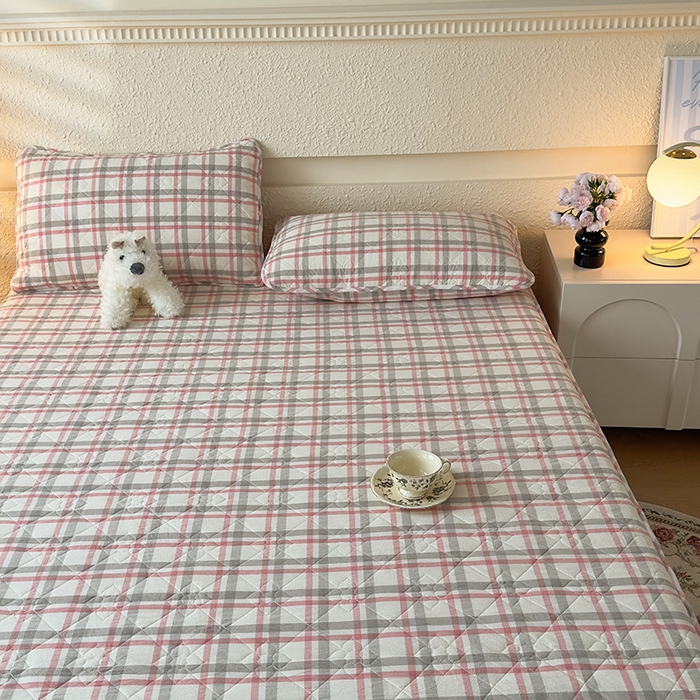 91家纺网 家纺一手货源 找家纺 沐纯家居 2025新款A类全棉色织水洗棉大豆棉床笠-半糖系列 半糖-灰粉