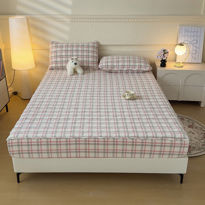 91家纺网 家纺一手货源 找家纺 沐纯家居 2025新款A类全棉色织水洗棉大豆棉床笠-半糖系列 半糖-灰粉